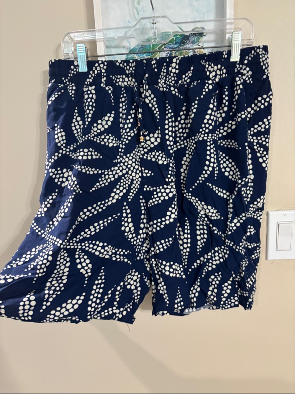Caribbean Joe Navy & White Dot Leaf Print Shorts